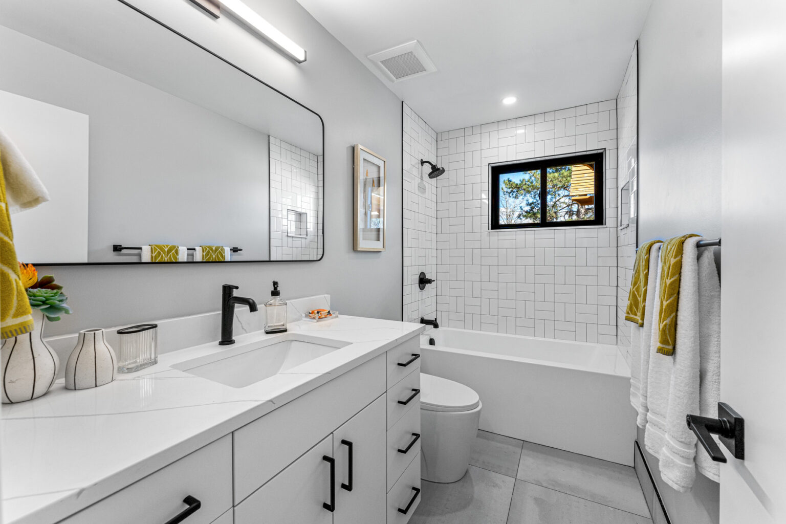 Remodeled bathroom as part of a complete basement finishing in Boulder, Colorado.